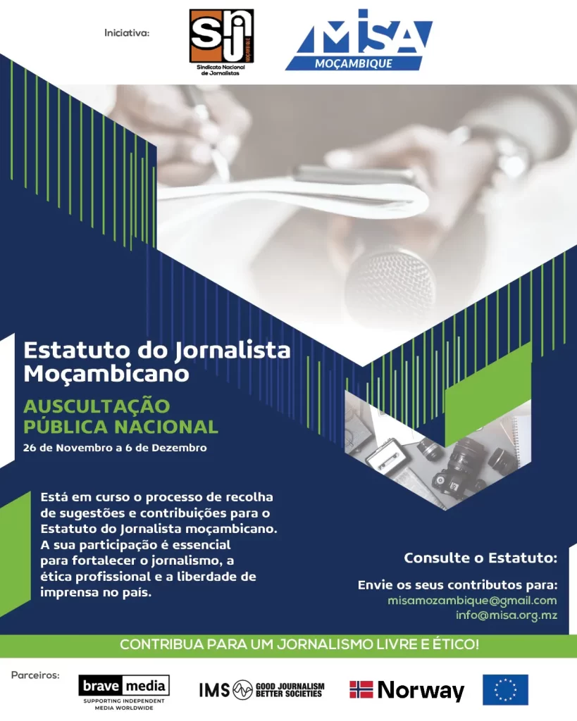 MISA Moçambique e SNJ lançam auscultação pública sobre o Estatuto do Jornalista Moçambicano