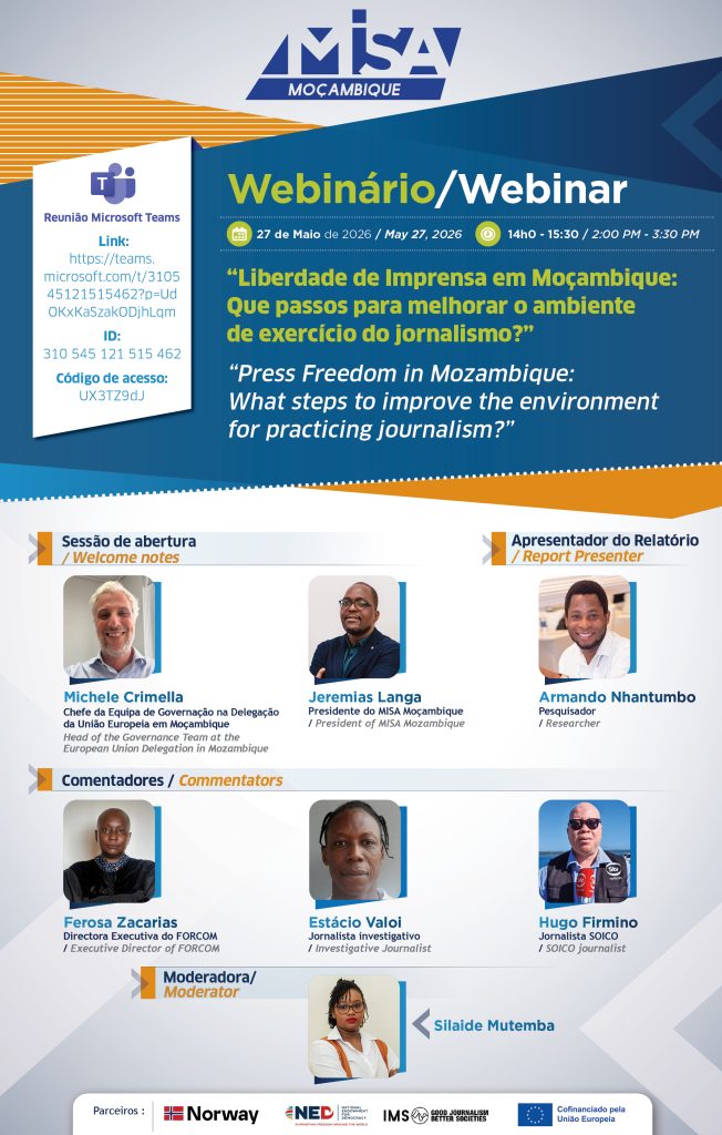 Webinário – Liberdade de Imprensa em Moçambique: Que passos para melhorar o ambiente de exercício do jornalismo?