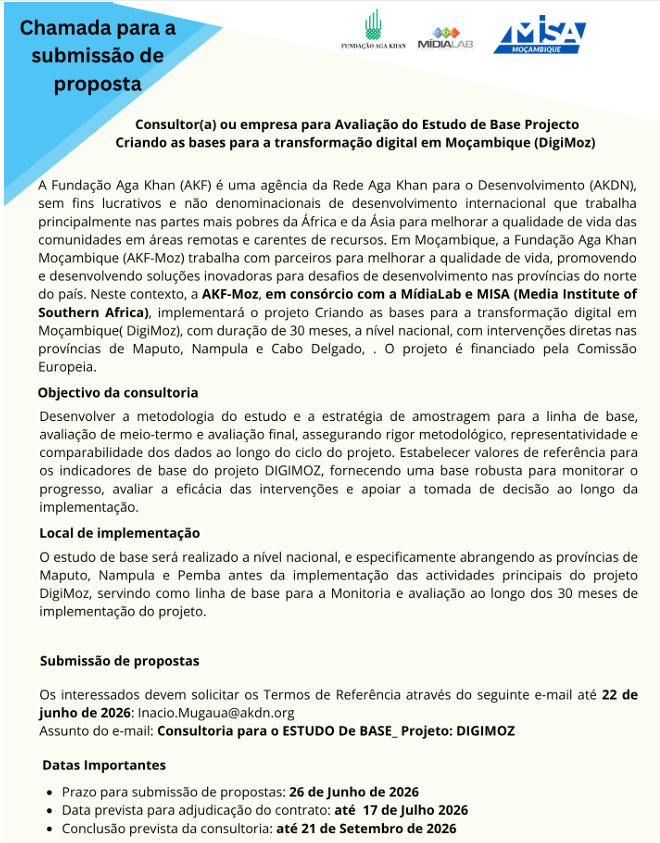Chamada para Submissão de Propostas | Avaliação do Estudo de Base | DigiMoz