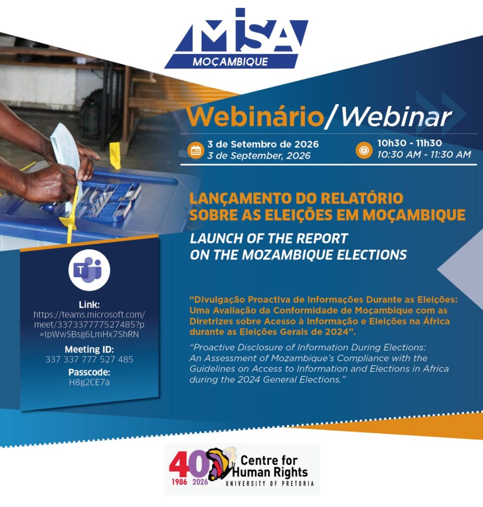 Webinário: Lançamento do Relatório sobre as Eleições em Moçambique / Webinar: Launch of the Report on the Mozambique Elections
