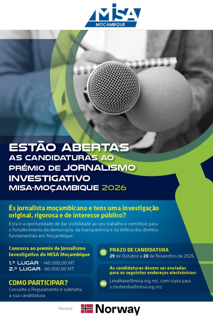 Estão abertas as candidaturas ao Prémio de Jornalismo Investigativo Misa-Moçambique 2026